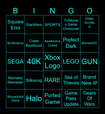 Xbox Game Show 2025 Bingo Card