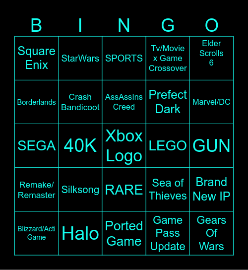 Xbox Game Show 2025 Bingo Card