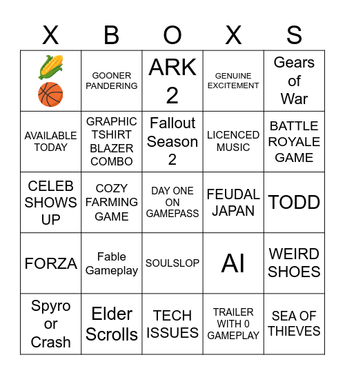 XBOX Bingo Card