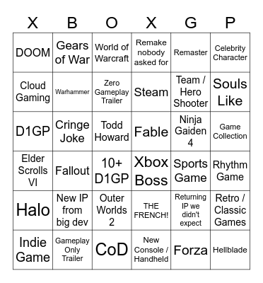 Xbox Showcase 2025 Bingo Card