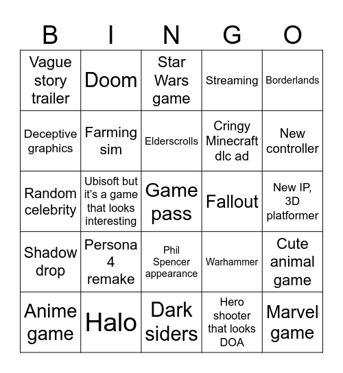 Xbox Showcase 2025 Bingo Card