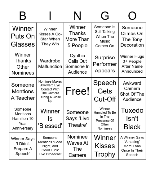 78th Tony Awards Bingo Card