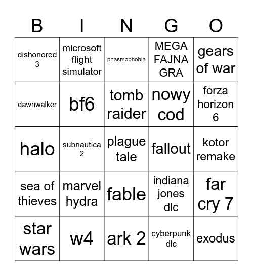 xbox Bingo Card