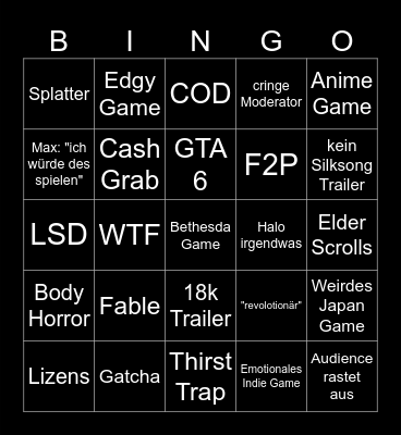Xbox Showcase Bingo Card