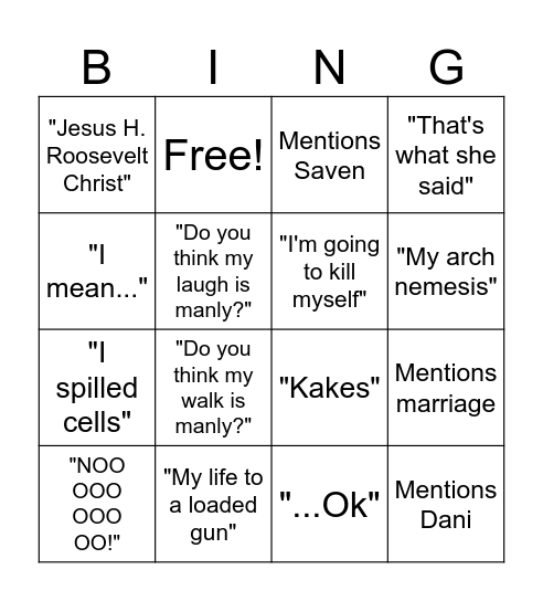 Lil Neef Roast Bingo Card