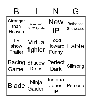 XBOX Bingo Card