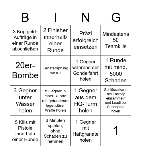 Rebirth Island Bingo Card