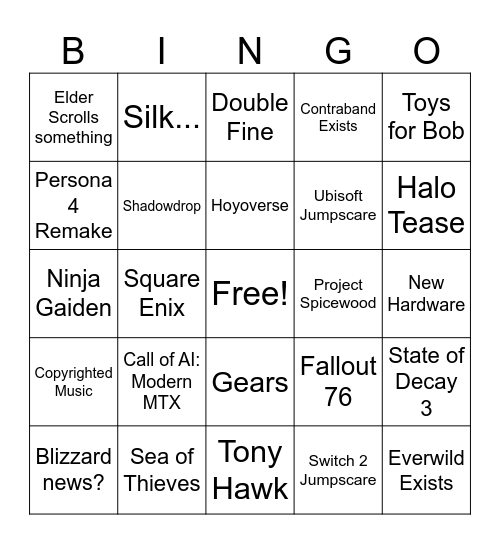 Xbox Games Showcase Lol Bingo Card