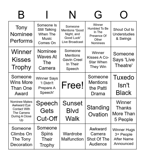 78th Tony Awards BINGO Card