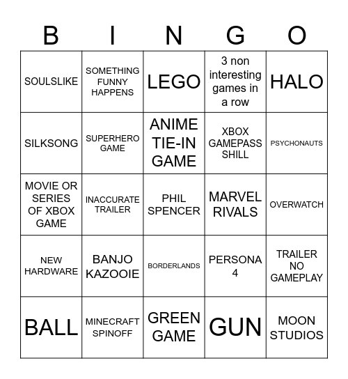 XBOX YES Bingo Card