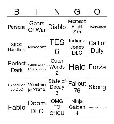 XBOX Bingo Card