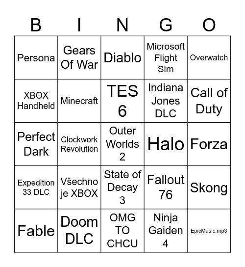 XBOX Bingo Card