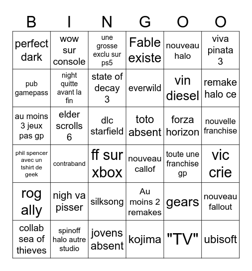 xbox Bingo Card