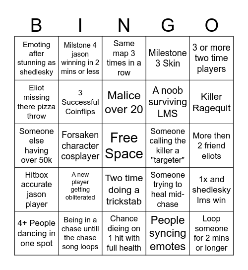 FORSAKEN Bingo Card