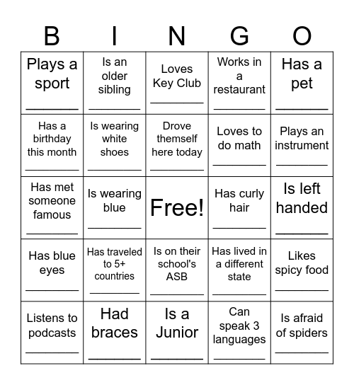 Look for someone who... Bingo Card