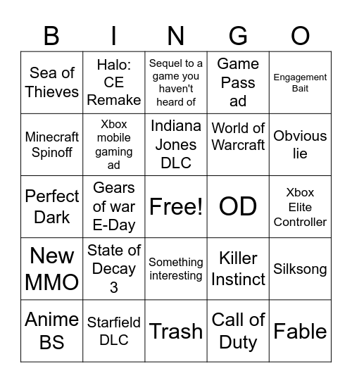 XGS Bingo Card
