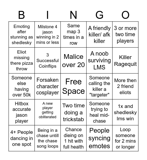 FORSAKEN Bingo Card