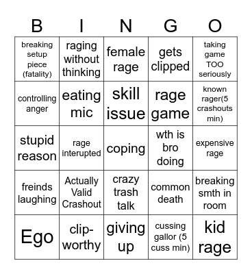 GAMER RAGE!!!!!! Bingo Card