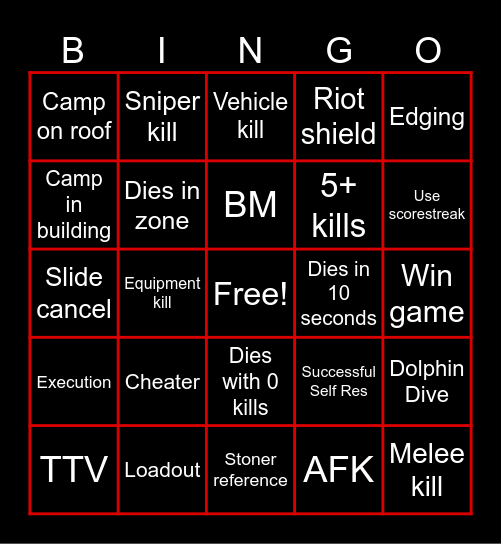 Warzone Bingo Card