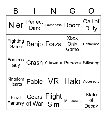 Xbox Bingo Card