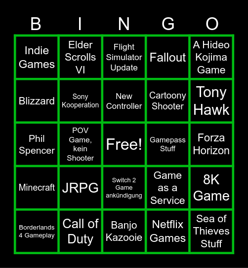 XBOX Bingo Card