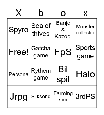 Xbox Bingo Card