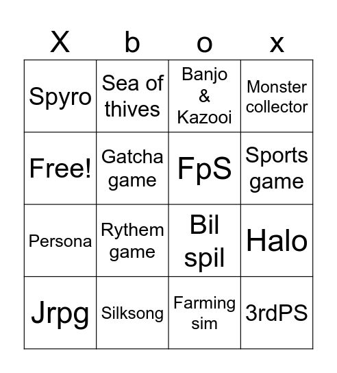 Xbox Bingo Card