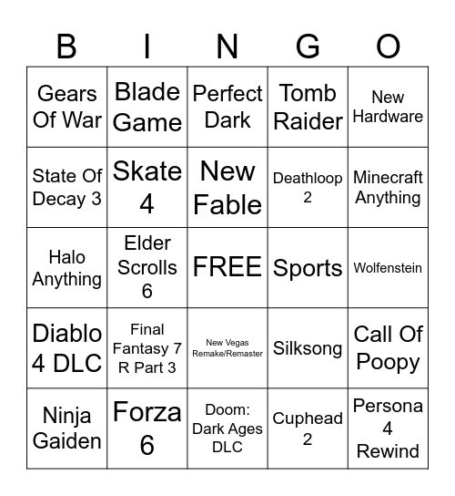 Games Bingo Card