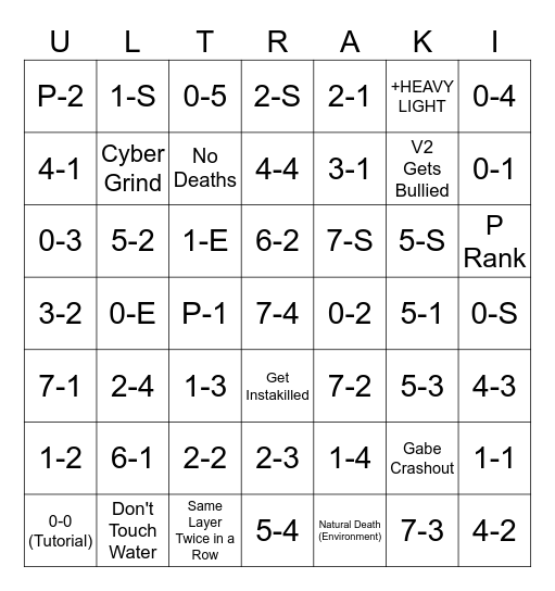 ULTRAKILL Bingo Card