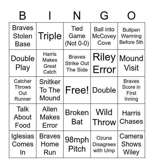 Braves Bingo Card