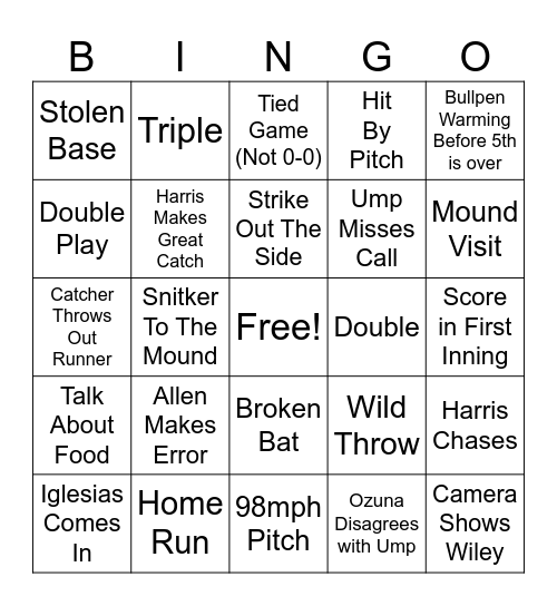 Braves Bingo Card