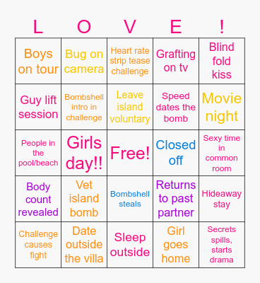 Love island Bingo Card
