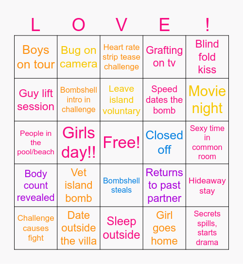 Love island Bingo Card