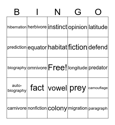 4th grade Bingo Card