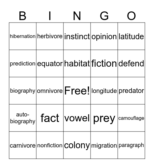 4th grade Bingo Card