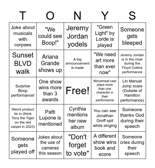 Tonys 2025 Bingo Card