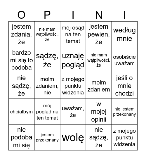 WYRAZENIE Bingo Card