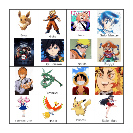 Anime / Pokemon Bingo Card