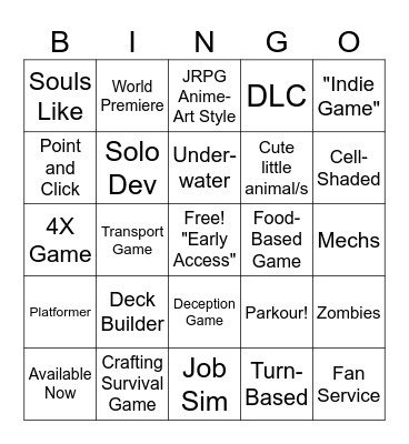 PC Games Showcase Bingo Card