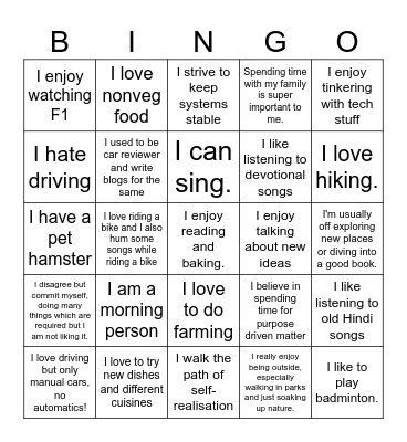 Icebreaker Bingo Card