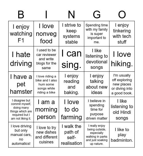 Icebreaker Bingo Card