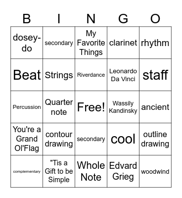 Year's End Fine Arts Review Bingo Card