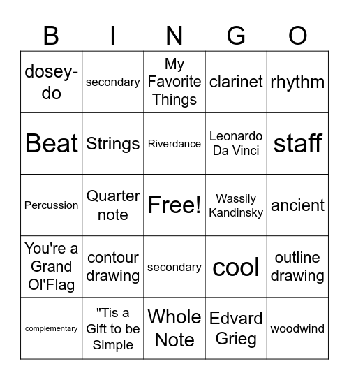 Year's End Fine Arts Review Bingo Card