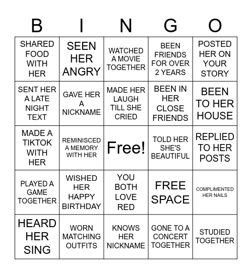 FaveGarnet Birthday Bingo Card