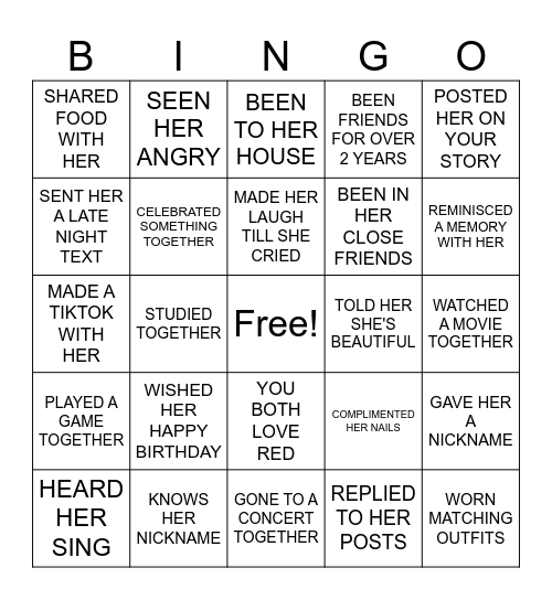 FaveGarnet Birthday Bingo Card