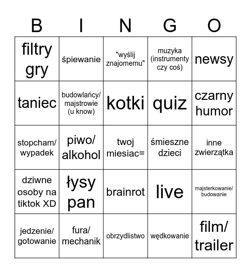 tiktok bingo Card