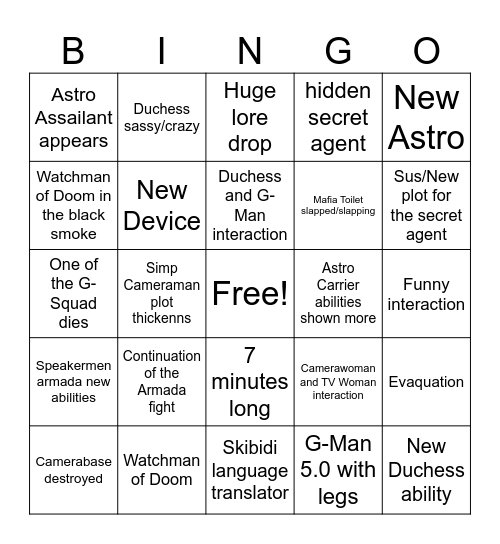 Skibidi Toilet 79 Part 1 Bingo List Bingo Card