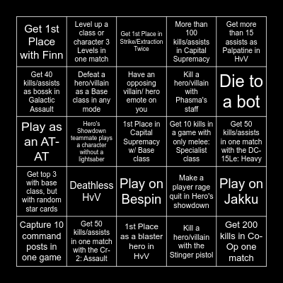 Battlefront 2 Challenges Bingo Card