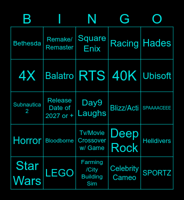 PC Gaming Show 2025 Bingo Card