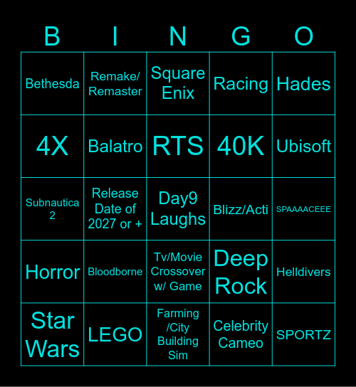 PC Gaming Show 2025 Bingo Card
